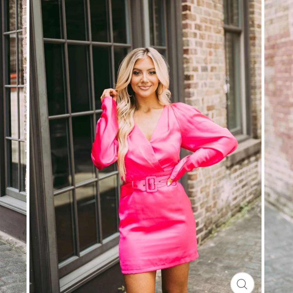 Cold shoulder belted pink dress!